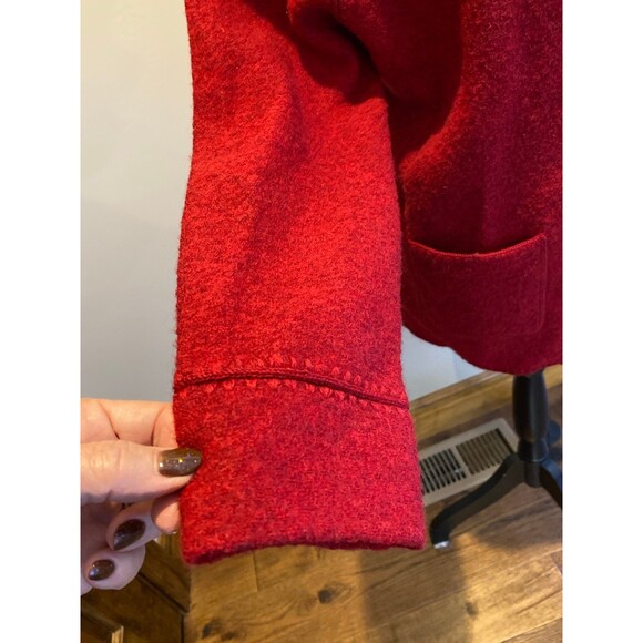 Ruby Rd Womens Jacket 100% Wool Size Medium Fuzzy Red Chinese Style w/ Pockets - Picture 6 of 12